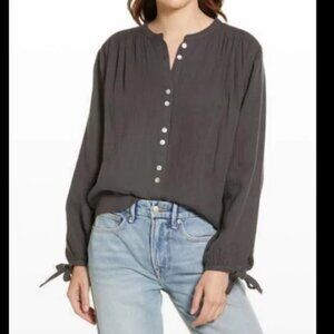 Faherty Everleigh Organic Cotton Gauze Button Front Blouse Medium Minimalist